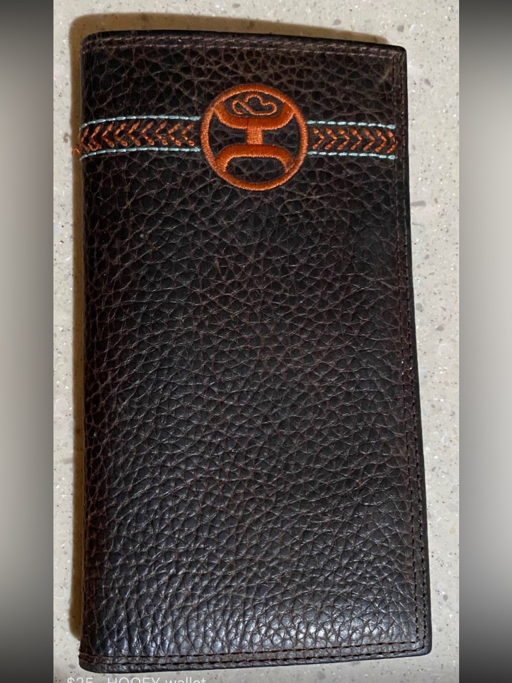 Hooey  Brown Men's leather Long Wallet with Orange Accent